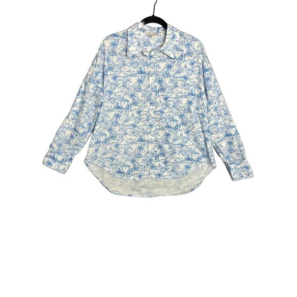 Skies Are Blue Oversized Button Up Shirt Size Small French Cottage Cotton - Picture 1 of 5